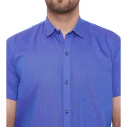 VASTRAMAY Blue Cotton Straight Fit Self Pattern Ethnic Shirt image 4