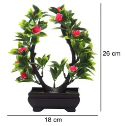 Foliyaj Multicolor Plastic Artificial U Shaped Bonsai Tree With Leaves And Roses image 4