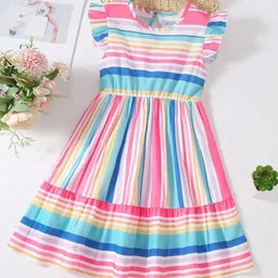 Miss & Chief Girls Striped Printed Gathered& Tiered Cotton Fit & Flare Dress-picture-30
