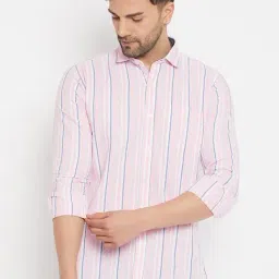 Duke Pink Cotton Slim Fit Striped Shirt-image-18