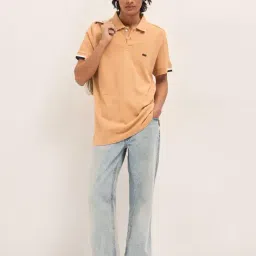 The Bear House Orange Cotton Woven Design Regular Fit Polo T-Shirt image 4