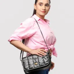 Caprese Poppy Black Faux Leather Quilted Sling Handbag-picture-12