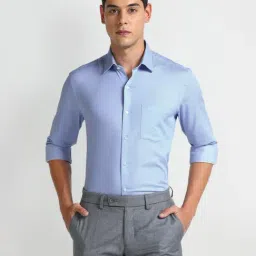 Arrow Blue Cotton Slim Fit Self Pattern Shirt-picture-35