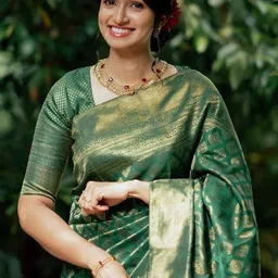 CANIZZARO Woven Design Zari Silk Blend Banarasi Saree-picture-18