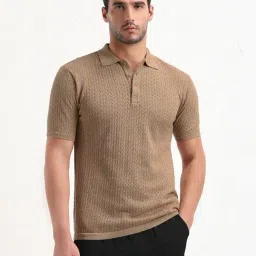 SHOWOFFFF Brown Cotton Slim Fit Polo T-Shirt-picture-32