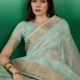 all about you Woven Design Zari Organza Handloom Kanjeevaram Saree image 2