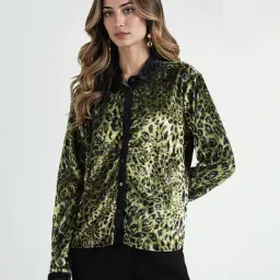 Elle Women Multicolor Animal Pattern Collar Shirt-image-3