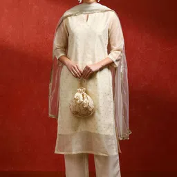Jaipur Kurti Women Embroidered Regular Beads and Stones Kurta with Trousers & Dupatta-picture-18