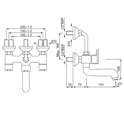 Jaquar Fusion Two In One Wall Mixer - FUS-CHR-29273UPR image 2