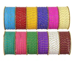 ZULKA Set of 158 Alloy Base Zari Pattern And Ball Chain Linked Bangles-image-6