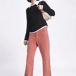 glitchez Modern Layering Contrast Trim Ribbed Pullover image 2