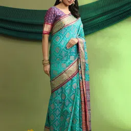 Pionex Ethnic Motifs Zari Pure Silk Patola Saree image 2