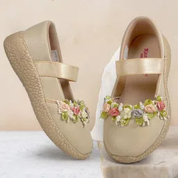 KazarMax Kids Girls Ballet Flat Ballerina Flower Embellished Peep Toes- Beige-picture-14