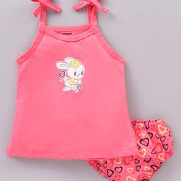 Cucumber Singlet Sleeves Rabbit Printed Inner Wear Set - Pink-picture-2