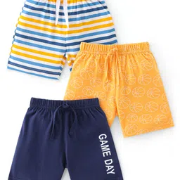 Babyhug Cotton Knit Knee Length Striped Shorts Text & Balls Print Pack of 3 - Multicolour-picture-33