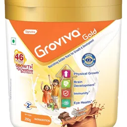 Groviva Gold Milk Protein Powder Chocolate Jar With 46 Nutrients including Growth & Digestive Nutrients - 200g-image-4