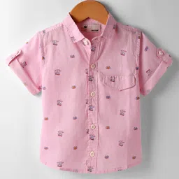 Dew Drops Cotton Woven Half Sleeves Printed Shirt - Pink-picture-17