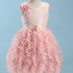 Enfance Sleeveless Floral Applique & Ruffle Detailed Layered Knee Length Dress - Peach-picture-23