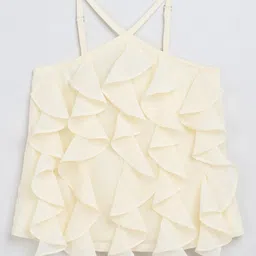Taffykids Georgette Woven Sleeveless Ruffle Detailed Top - Cream-picture-24
