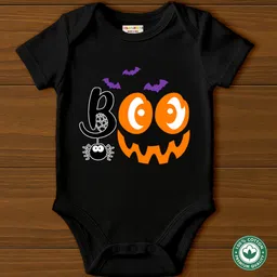 BLUSHES 100% Cotton Knit Halloween Theme Half Sleeves Boo Text Printed Onesie - Black-picture-30