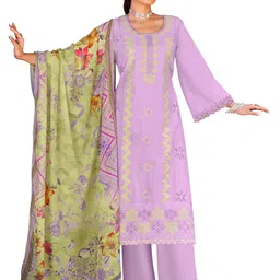 DRAVINAM Trends Floral Embroidered Pure Cotton Unstitched Dress Material-image-42