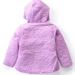 Babyhug Woven Full Sleeves Front Open Padded Hooded Jacket with Quilted Butterfly Design - Mauve image 2