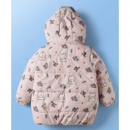 Mark & Mia Woven Full Sleeves Hooded Padded Jacket With Floral & Bunny Print & Pockets - White image 2