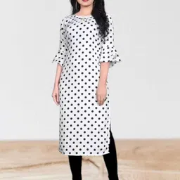 KANUDA Women White Crepe A-Line Kurtas-image-24