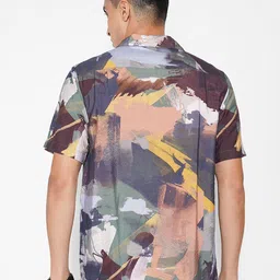 People Men Abstract Printed Cuban Collar Casual Shirt image 4