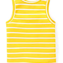 Babyhug Cotton Knit Sleeveless Sandos With Stripes & Lion Print Pack of 3 - Green White & Yellow image 5