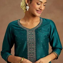 Libas Teal Blue Embroidered Straight Kurta image 4