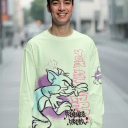 Bewakoof Tom & Jerry Merchandise Green Cotton Oversized Fit Graphic T-Shirt-picture-47