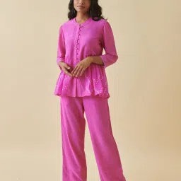 Prakriti Jaipur Pink Bandhej Bandhani Side Gathered Shirt image 4