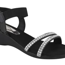 Shoetopia Women's Black Ankle Strap Wedges image 4
