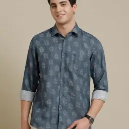 Linen Club Dark Blue Regular Fit Printed Linen Shirt-picture-20