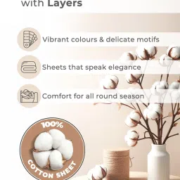 Layers Forever Blue & White Cotton Ethnic 120 TC Flat King Bedsheet with 2 Pillow Covers image 4