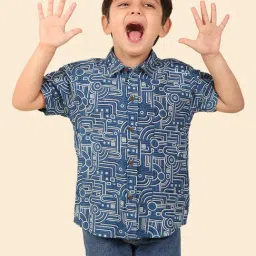 Fabindia Kids Blue Printed Shirt-picture-39