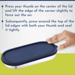 Magnus Easy Lock Oval Dark Blue Stainless Steel Container with Leakproof Lid 450 ml image 4