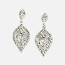 Sohi Women's Intricate Leaf Drop Earrings  Chalice Silver image 4