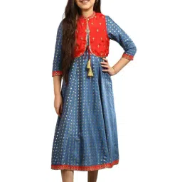 Aurelia Kids Blue Printed Dress with attached Jacket-picture-26