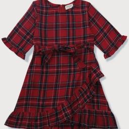 Gini & Jony Kids Red & Blue Cotton Chequered Dress-picture-11
