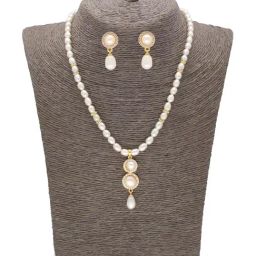 Sri Jagdamba Pearls Embrace Pearl White & Golden Necklace and Earring Set-picture-43