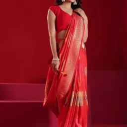 Libas Art Red Woven Saree With Unstitched Blouse image 4
