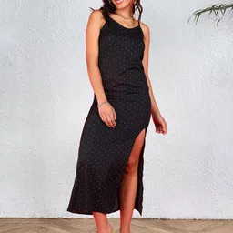 Popwings Polka Dot Print A-Line Shoulder Straps Maxi Dress-picture-14