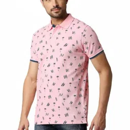 Basics Pink Muscle Fit Printed Polo T-Shirt image 3