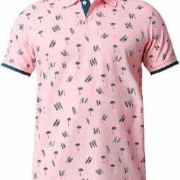 Basics Pink Muscle Fit Printed Polo T-Shirt image 4