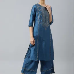 W Persian Blue Printed Straight Kurta image 4