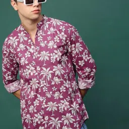 showoffff Showoff Pink Cotton Slim Fit Floral Print Shirt image 4