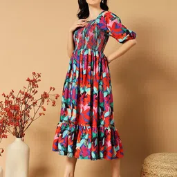 Femvy Floral Print Applique Crepe Fit & Flare Dress image 2