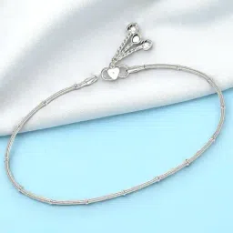 Taraash 925 Sterling Silver Plain Chain with Leaf Charm Single Anklet for Women-picture-27